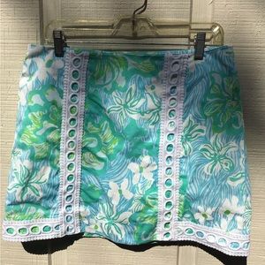 Lilly Pulitzer Aqua Blue & Green Floral Skort with White Eyelet Trim